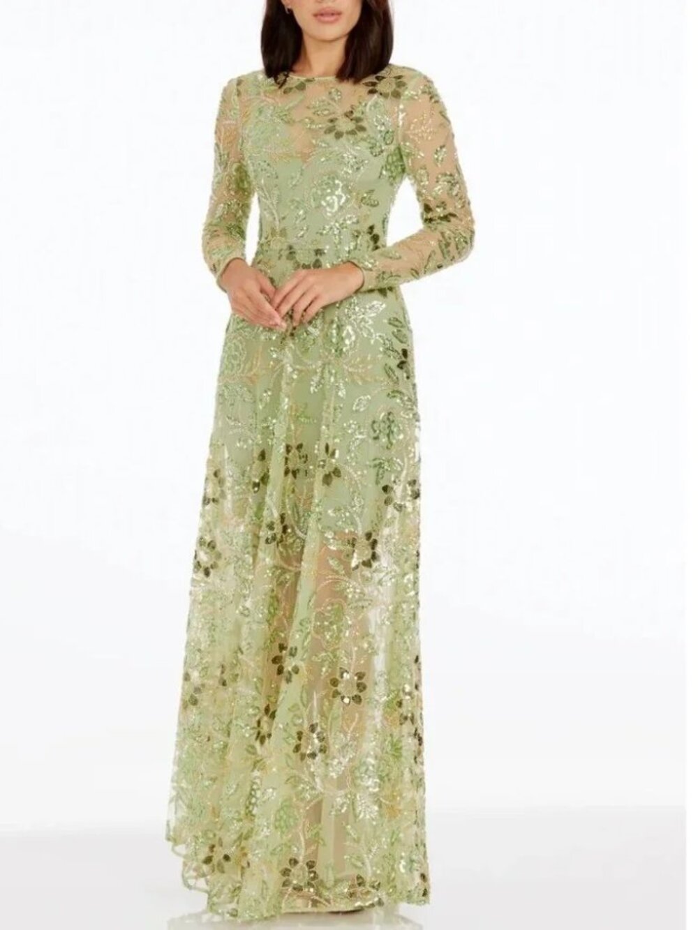 Dress the Population Light Green Sequin Floral Maxi Dress